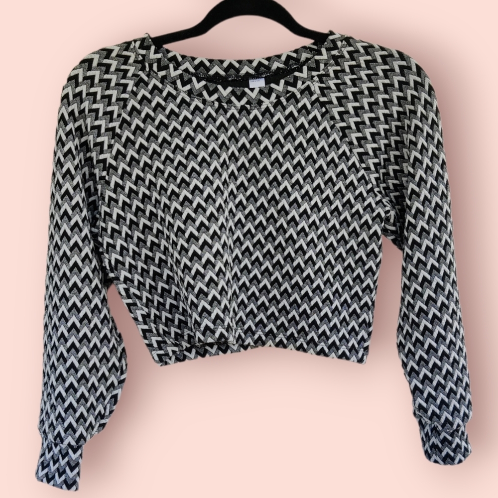 American Apparel Size Large Crop Top Black White Gray Long Sleeve Workout